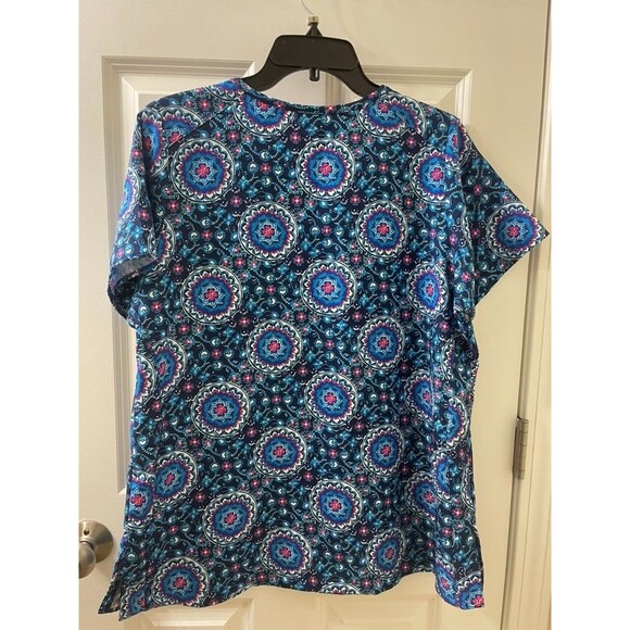 Vera Bradley Medical Scrub Top Large Women Floral Pockets Short Sleeve Blue PINK - Picture 8 of 8